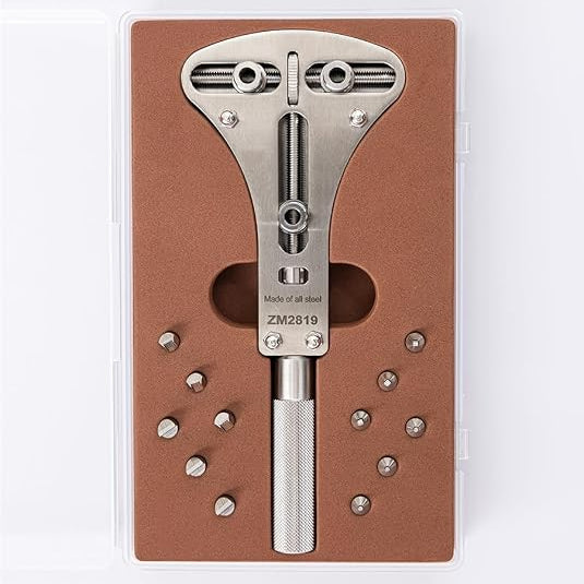 3 Jaw Watch Case Opener Tool with 12 Bits – Stainless Steel Adjustable Back Cover Remover for Rolex Omega Tissot Seiko Compatible Watches