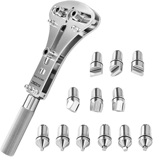 3 Jaw Watch Case Opener Tool with 12 Bits – Stainless Steel Adjustable Back Cover Remover for Rolex Omega Tissot Seiko Compatible Watches