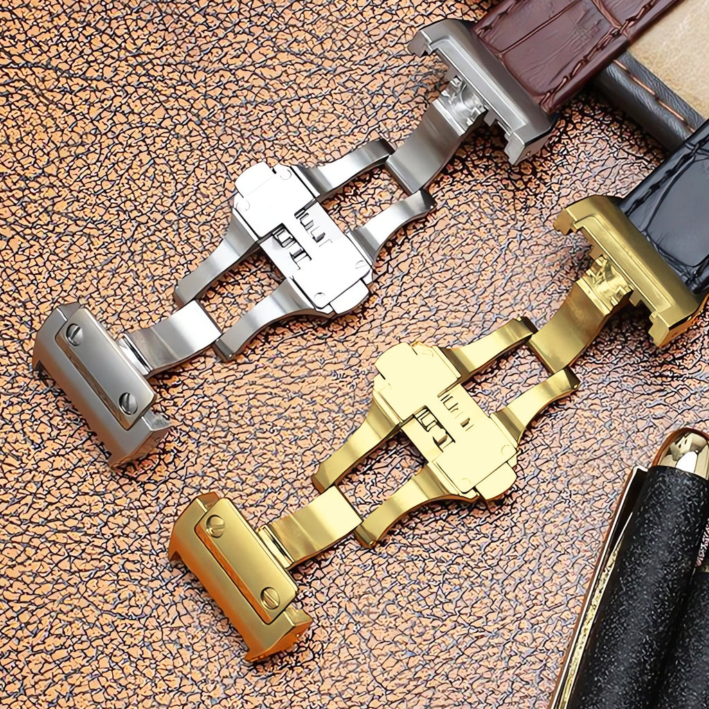 Buckle Clasp Band Replacement For Santos Leather Deployment Stainless Steel 18/21mm